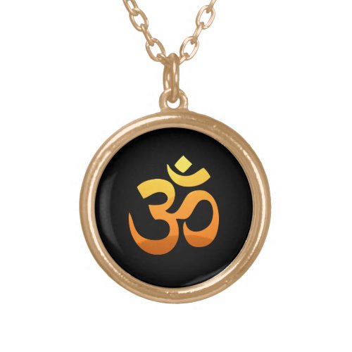 Yoga Om Mantra Symbol Asana Relax Fitness Sunrise Gold Plated Necklace