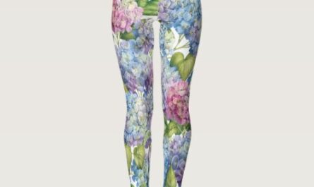 Pink Blue Hydrangea in Bloom Floral Pattern Leggings