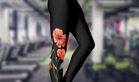 Watercolor Poppies on Black Leggings