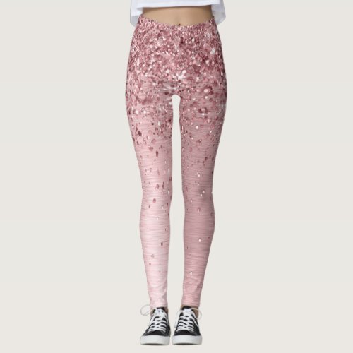 Blush Pink Brushed Metal Glitter Leggings