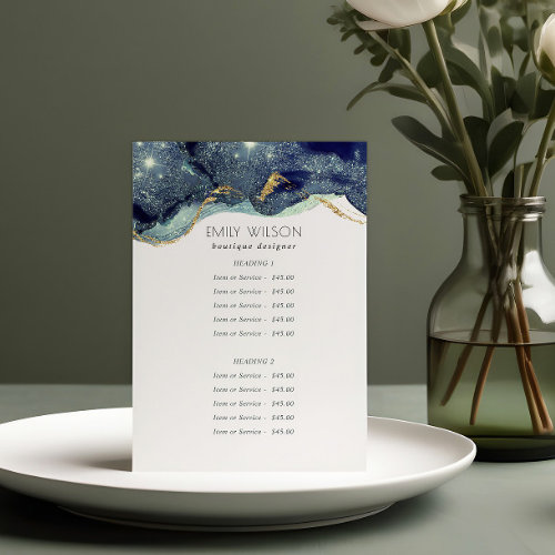 Alcohol Ink Silver Navy Blue Glitter Service Price Pedestal Sign