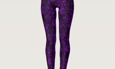 Black with Purple Floral Lace Pattern Leggings