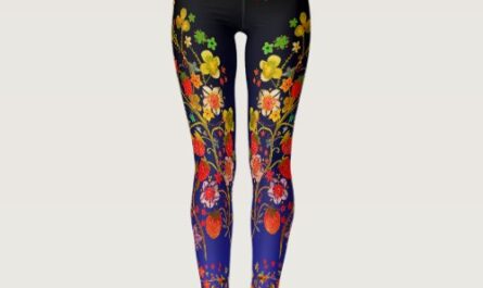 Boho Strawberry Floral Blue Ombre Leggings