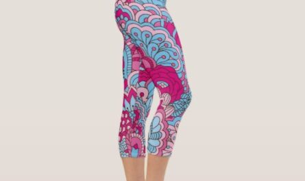 Colorful Pink Blue Modern Abstract Floral Pattern Capri Leggings