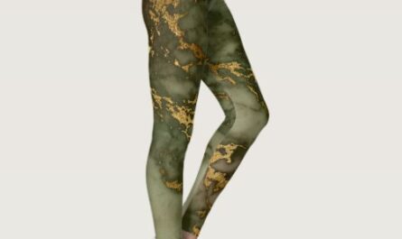 Elegant Olive Green and Gold Marble Leggings