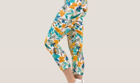 Modern teal blue orange floral watercolor pattern capri leggings