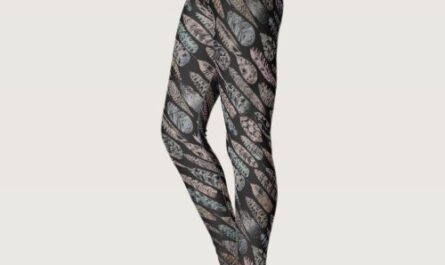 Dark Tone Feather Pattern on Black Printed Legging