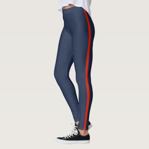 Faux Red Side Stripe Blue Leggings – Choose Colors