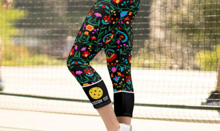 Pickleball Print Fun Colorful Floral Custom Text Capri Leggings