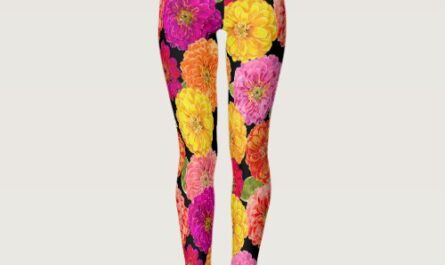Summer Zinnias Pink Yellow Floral Pattern Leggings