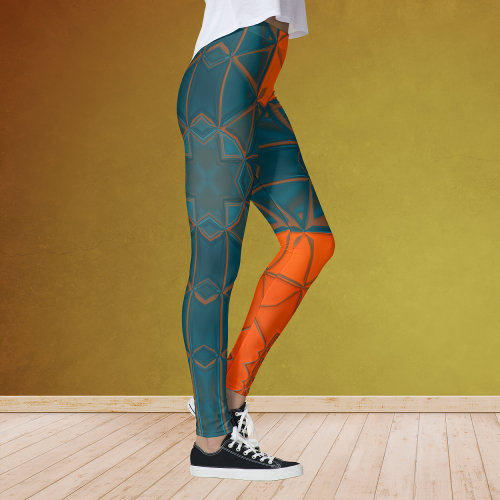 Mosaic Kaleidoscope Square Orange and Blue Leggings