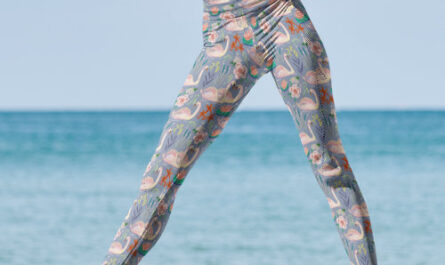 Swan Birds Floral Botanical Blue Pattern Leggings