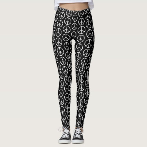 Black and white peace sign pattern custom leggings