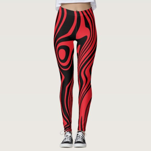 Black Red Waves Leggings