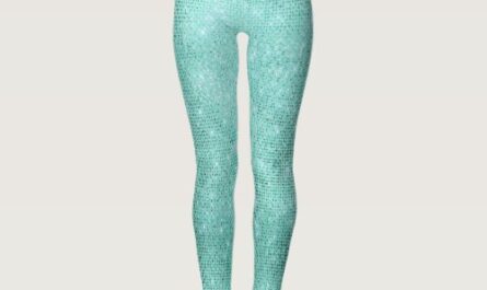 Blue Ocean Beach Aqua Metallic Diamond Sparkly Leggings