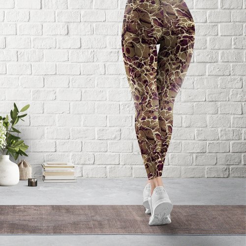 Brown Vintage Marbled Paper Leggings