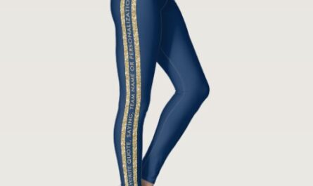 Blue and Gold Glitter Custom Text Athletic Stripe Leggings