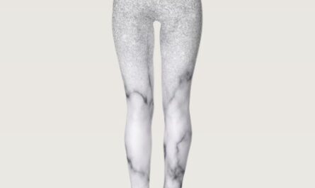 Glamorous Silver White Glitter Marble Gradient Leggings