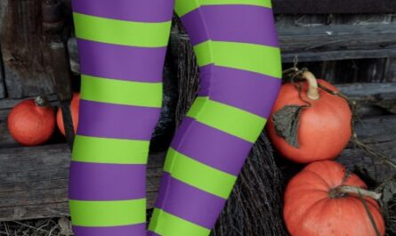Halloween Witch's Purple Green Striped Stockings Leggings