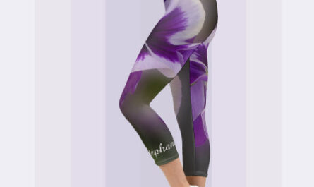 Purple Flowers, Name, Floral Capri Leggings