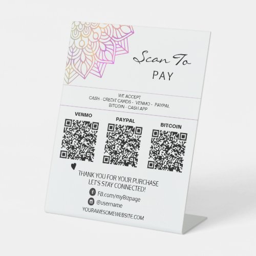 *~* 3 PAYMENTS Table Tent QR Yoga Tabletop Reiki  Pedestal Sign