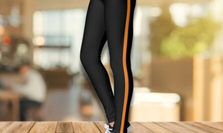 Stylish Black Leggings with Orange Side Stripe