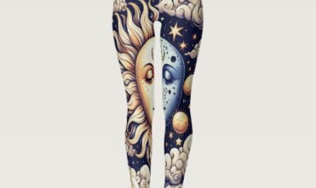 Vintage Celestial Half Sun & Moon Blue Yellow Leggings