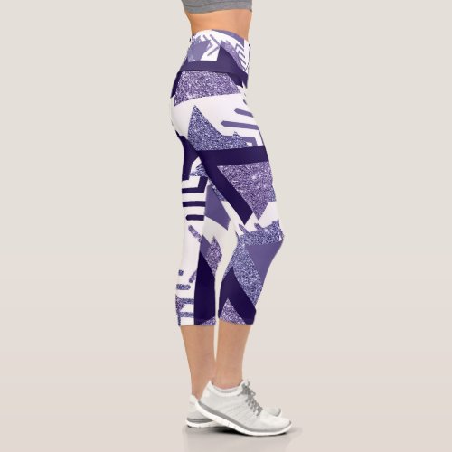80s Cool Abstract | Purple Passion Shapes Pattern Capri Leggings