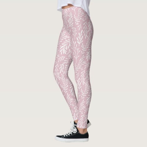 cute pink beautiful hipster leaves fern design leggings