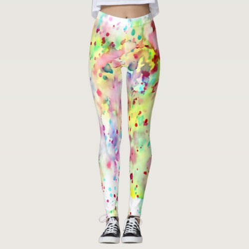 Fun Yellow, Red, Purple & Pink Paint Splatter Leggings