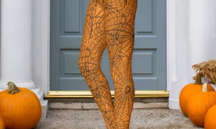 Halloween Orange and Black Spider Web Leggings