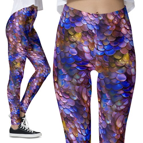 Purple Blue Gold Mermaid Scales Fantasy Party Leggings