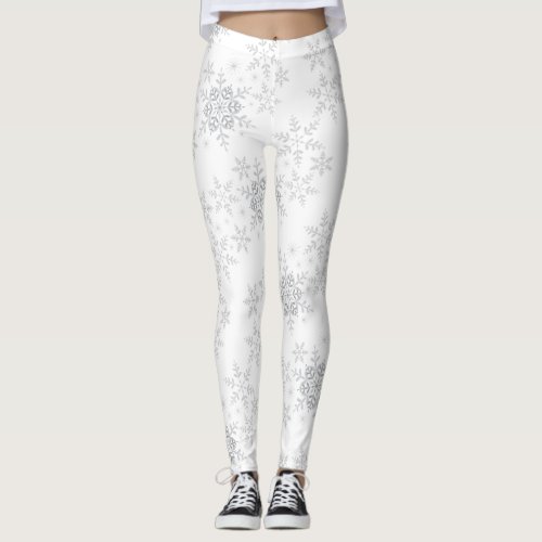 Snowflakes Silver Glitter Winter or Christmas Leggings