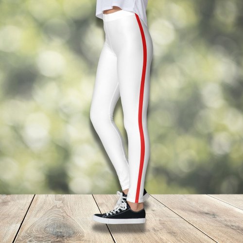 Stylish White Leggings with red Side stripe