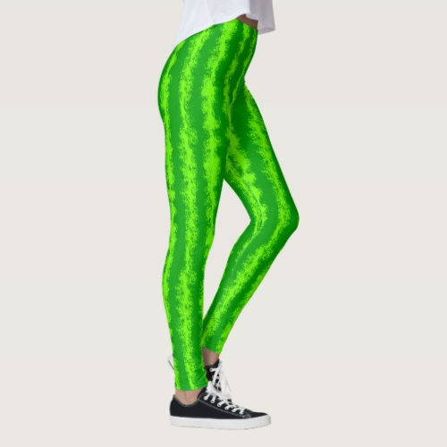 Watermelon Cute Fruit Rind Green Stripes Foodie Leggings
