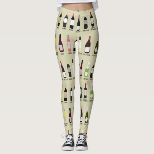 Wine Lovers Bottles with Names Patterned Leggings