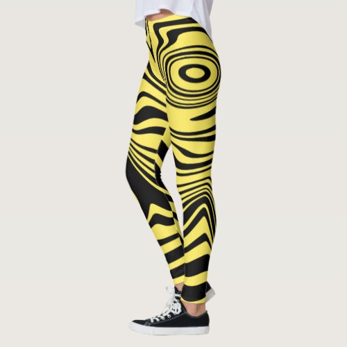 Black Yellow Wavy Striped Leggings Choose Colors