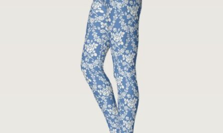 French Blue White Floral Pattern Botanical Chic Leggings