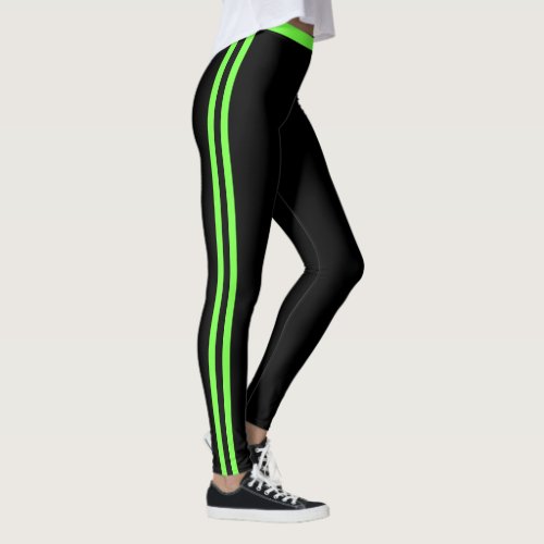 Neon Green Side Stripe Black Leggings Your Colors
