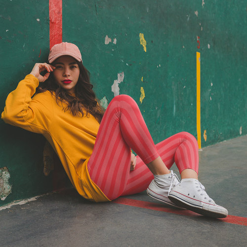 Simple Minimalist Cute Whimsical Red Striped  Leggings