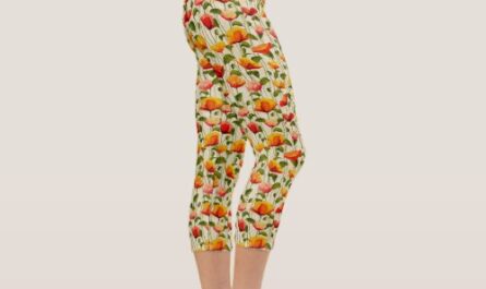 Vintage Poppy Flower Pattern Orange Yoga Exercise Capri Leggings