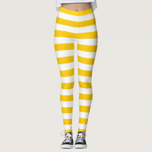 Yellow and white horizontal striped leggings