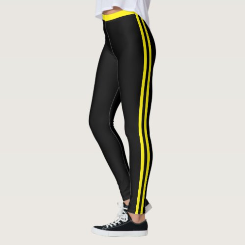 Yellow Side Stripe Black Leggings Choose Colors