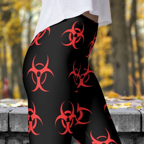 Biohazard Red on Black Pattern Leggings