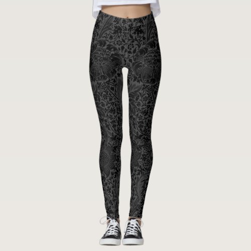 Black Botanical Floral Vintage Yoga Fitness Pilate Leggings