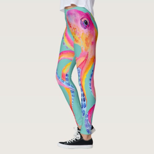 Medium Teal Octopus Watercolor Leggings