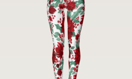 Merry Red Poinsettia Flowers Ivy Leaves Watercolor Leggings