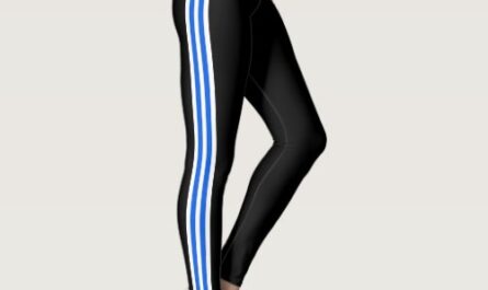 Sport Blue White Side Stripe Black Leggings