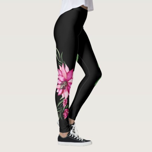 Trendy & Comfortable Fashion Floral Corsage Black Leggings