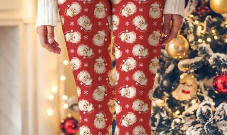 Vintage Retro Santa Claus Red Christmas Pattern Leggings